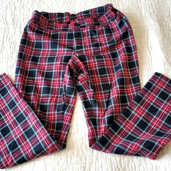 PANTS CHRISTOPHER &BANKS SIZE 4PETITE STRAIGHT LEGS PLAID RED BLACK GREEN WHITE - Picture 2 of 7